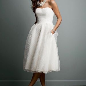 TEA LENGTH DOTTED ORGANZA WEDDING GOWN